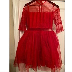 Red Lace Tulle Polka Dot Dress